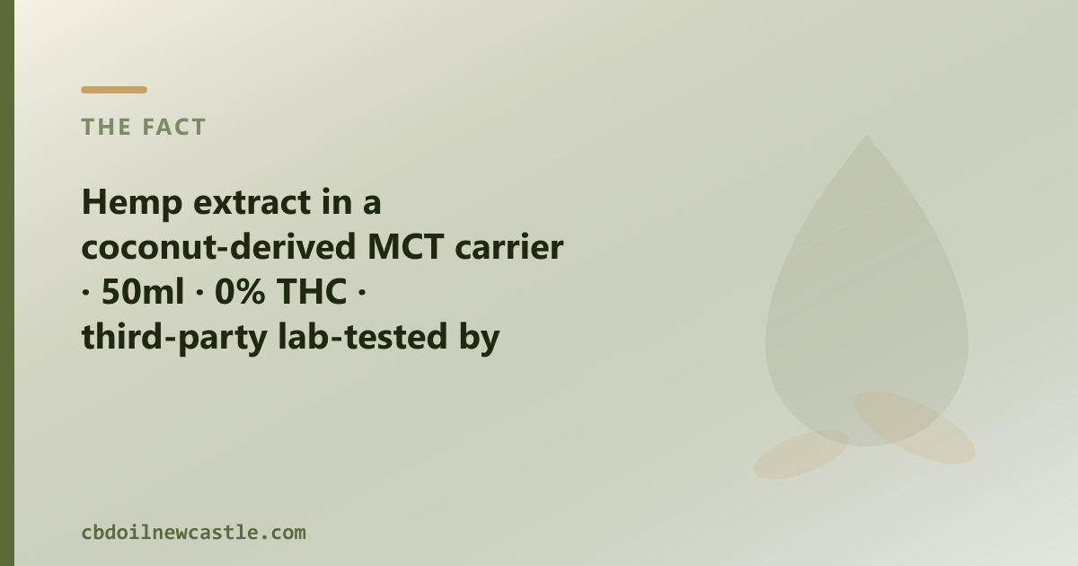 Hemp extract in a coconut-derived MCT carrier, 50ml, 0% THC, lab-tested by batch, across NSW